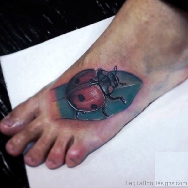 Wonderful Ladybug Tattoo On Foot