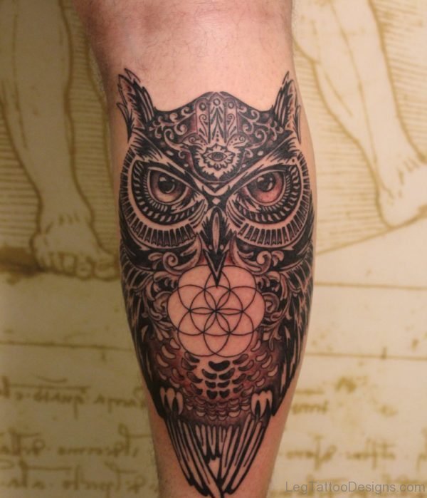 Wonderful Owl Tattoo On Leg