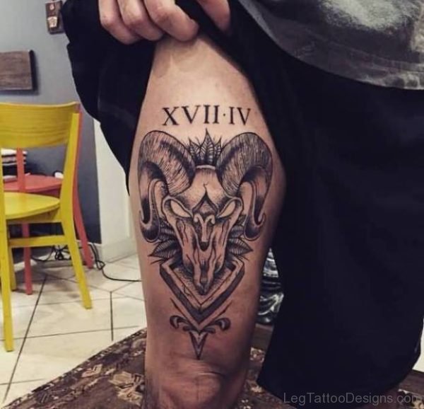 Wonerful Aries Tattoo On Thigh