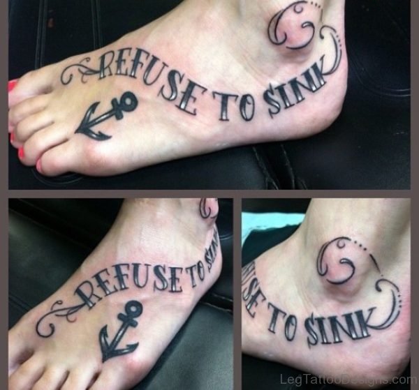 Wording Anchor Foot Tattoo