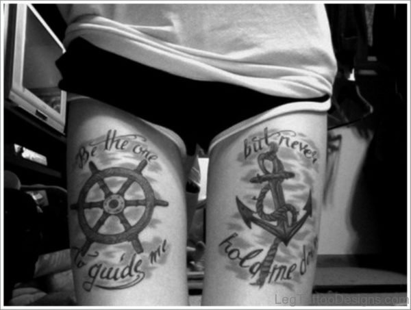 Wording Anchor Tattoo On Thigh