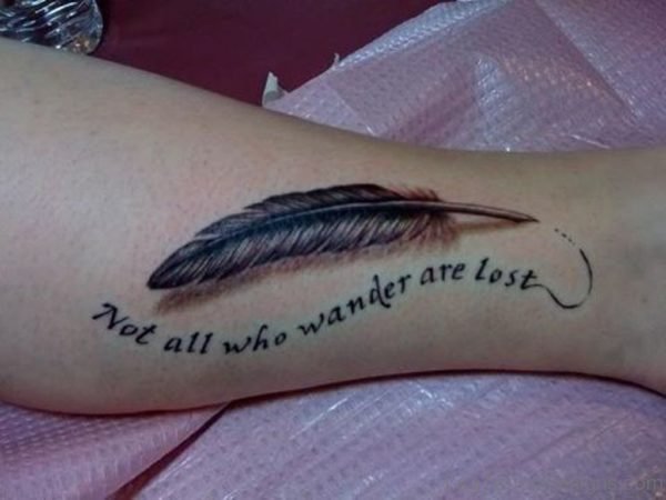 Wording And Feather Tattoo