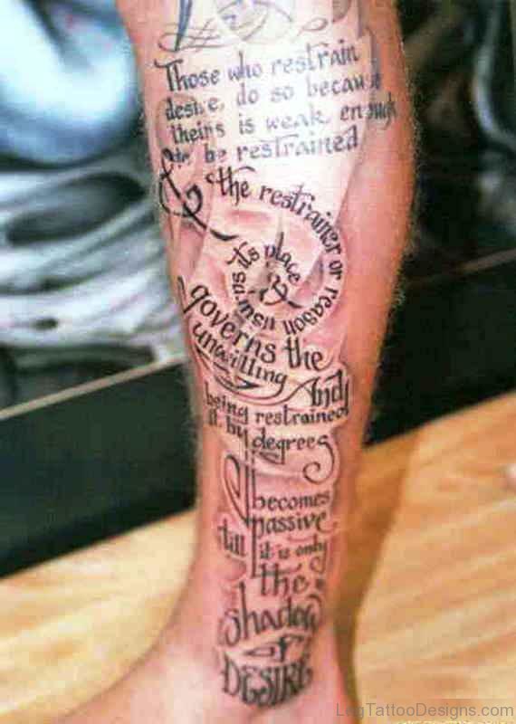 Wording Tattoo On Calf