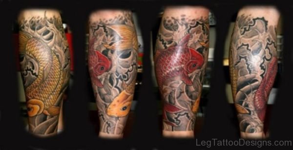 Yellow And Red Fish Tattoo Design