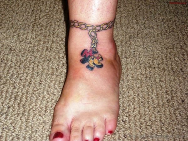 Yellow Chain Band Tattoo On Leg