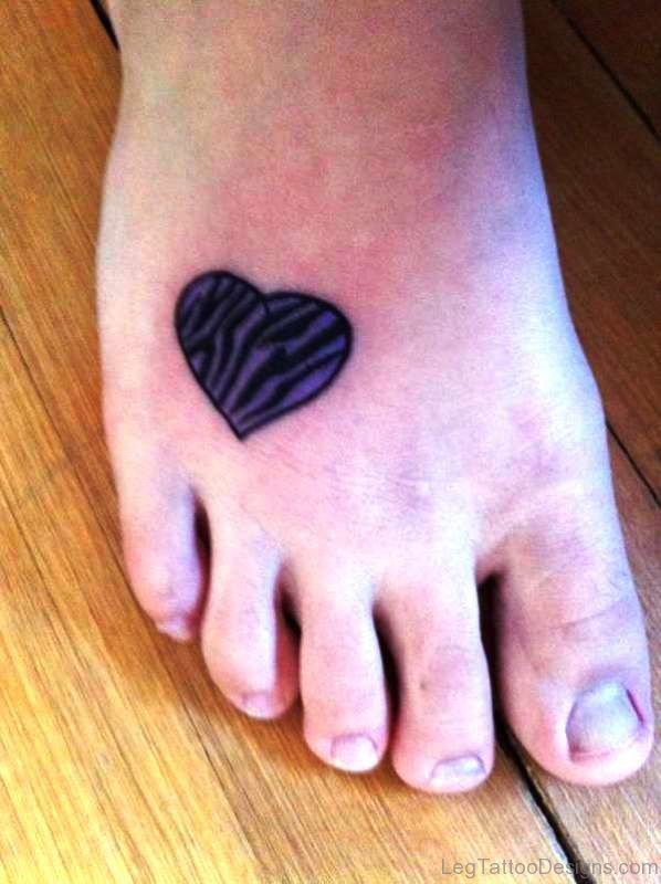 Zebra Purple Heart Tattoo On Foot