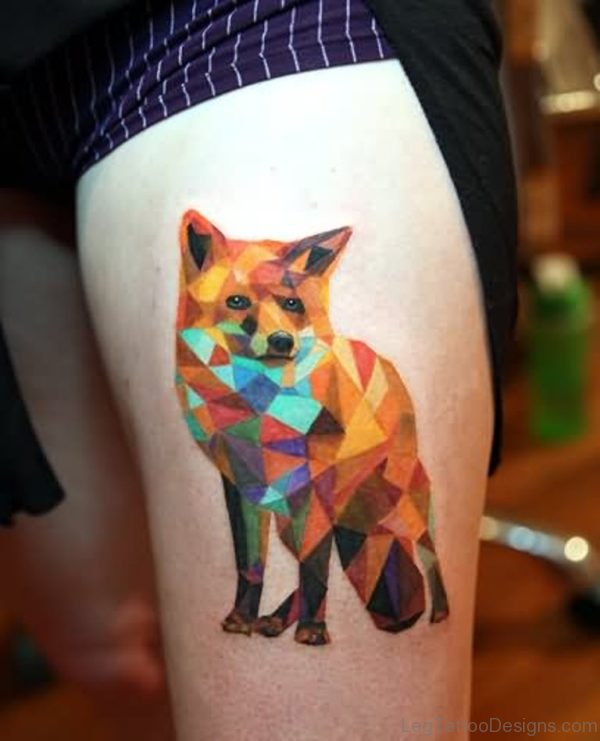 Abstract Geometric Fox Tattoo On Thigh