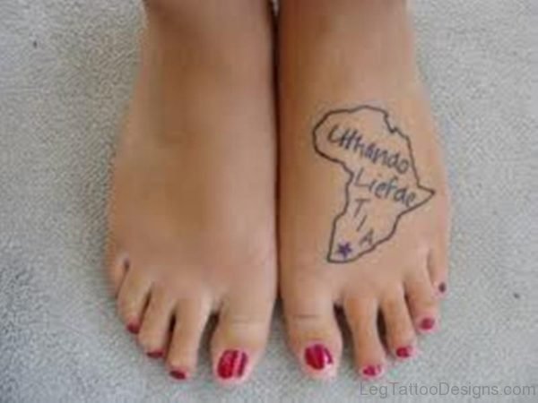 African Outline Map Wording Tattoo On Foot 1