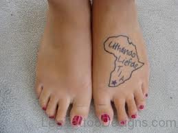 African Outline Map Wording Tattoo On Foot