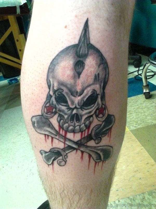 Alien Danger Skull Tattoo On Back Leg