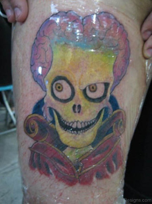 Alien Skull Tattoo On Leg Picture