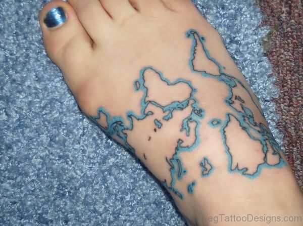 Amazing Map Tattoo On Right Foot