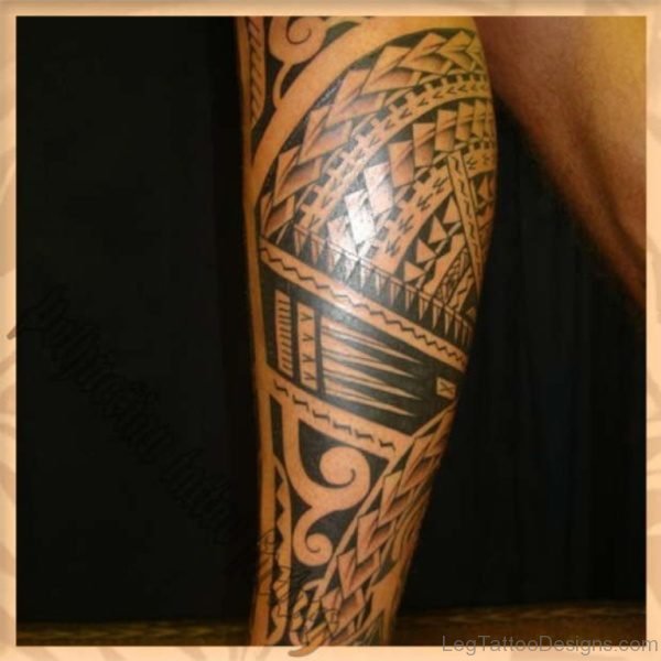Amazing Polynesian Tribal Tattoo On Leg