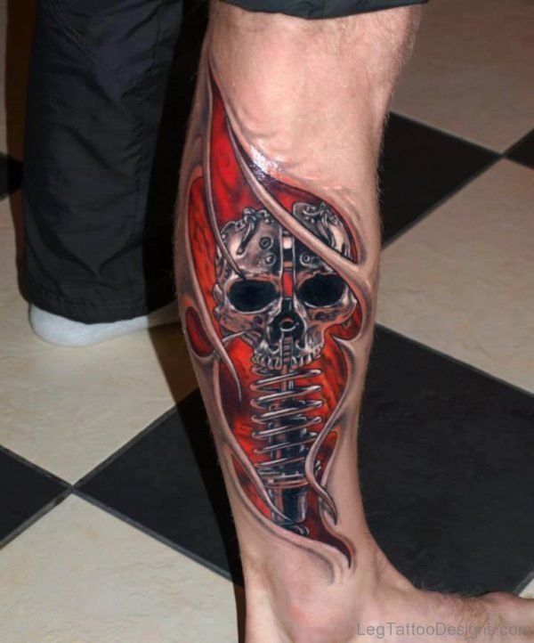 Amazing Skull 3D Tattoo Design on Leg