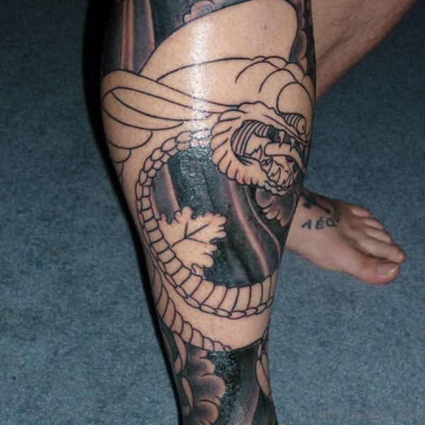 Amazing Snake Tattoo On Leg