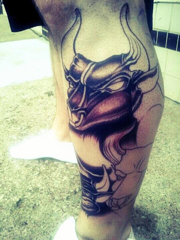 Amazing Taurus Tattoo On Leg