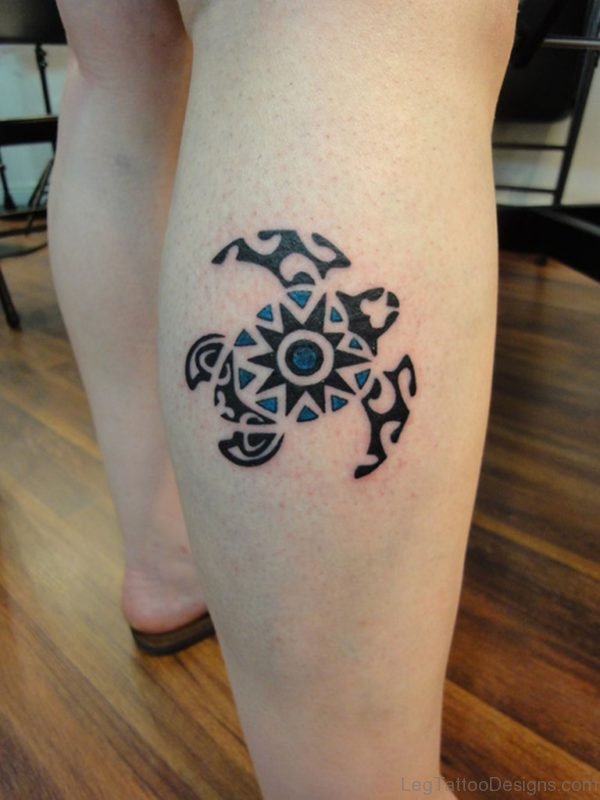 Amazing Turtle Tattoo On Leg