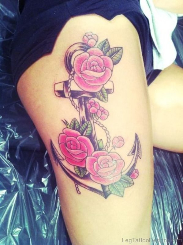 Anchor And Pink Rose Tattoo