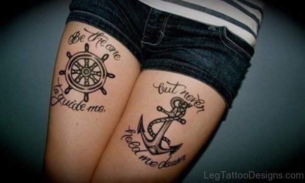 Anchor And Wording Tattoo