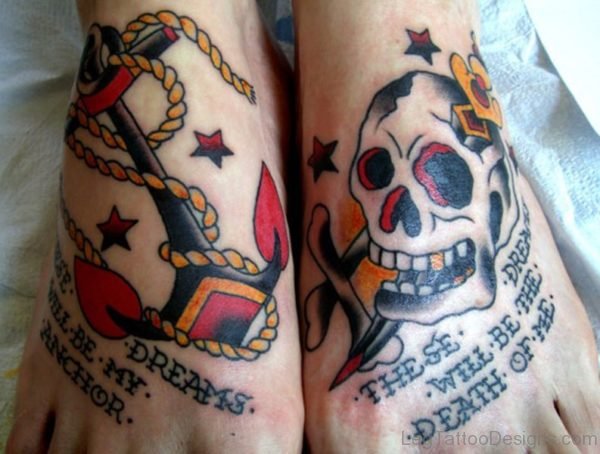 Anchor Skull Tattoo On Feet