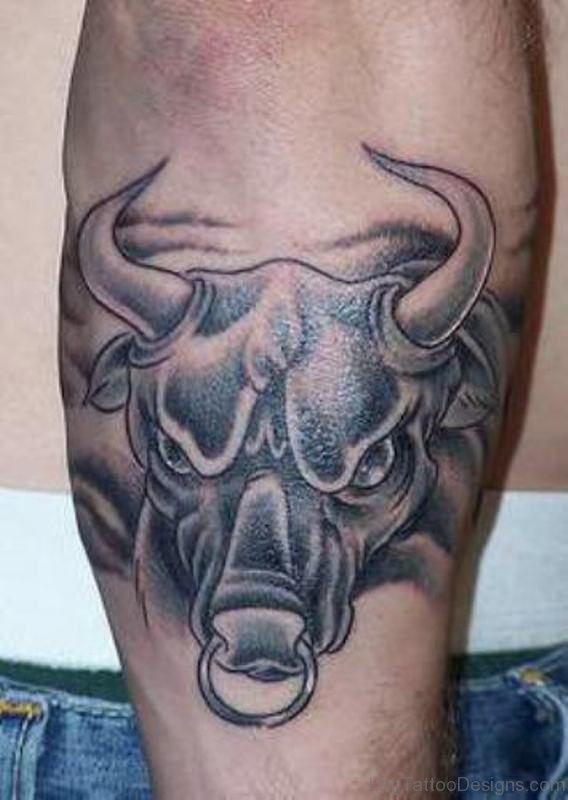 Angry Taurus Leg Tattoo