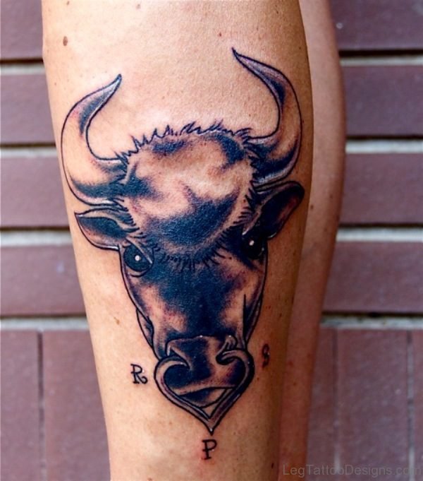 Angry Taurus Tattoo On Leg