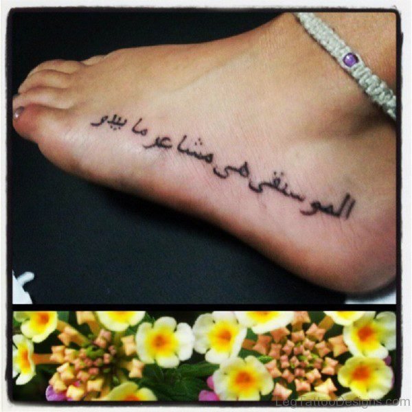 Arabic Writing Tattoo On Foot For Girls
