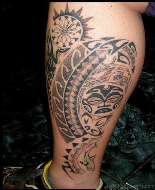 Artistic Tribal Tattoo On Leg