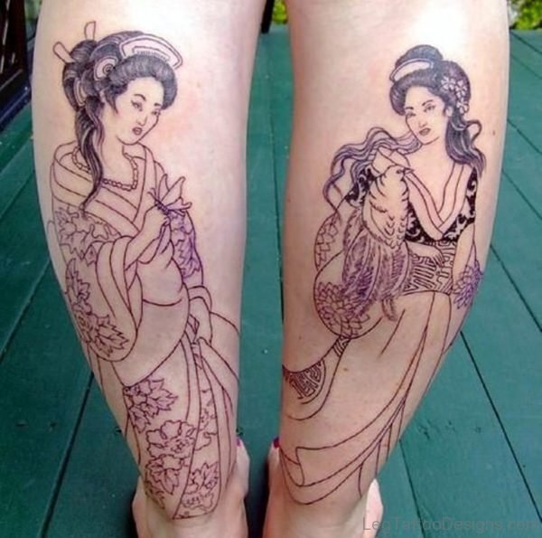 Attarctive Geisha Tattoo on Leg