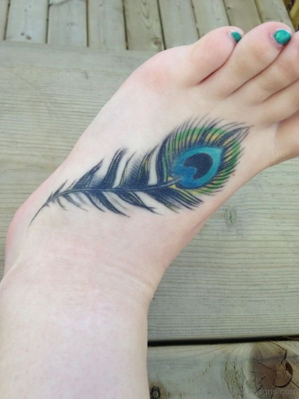Attractive Peacock Feather Tattoo On Foot