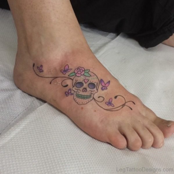 Attractive Skull Tattoo On Foot