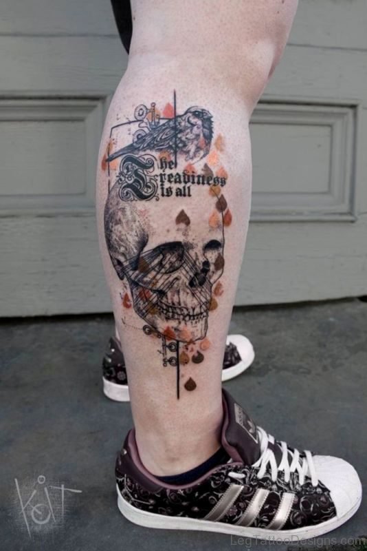 Attractive Skull Tattoo On Leg