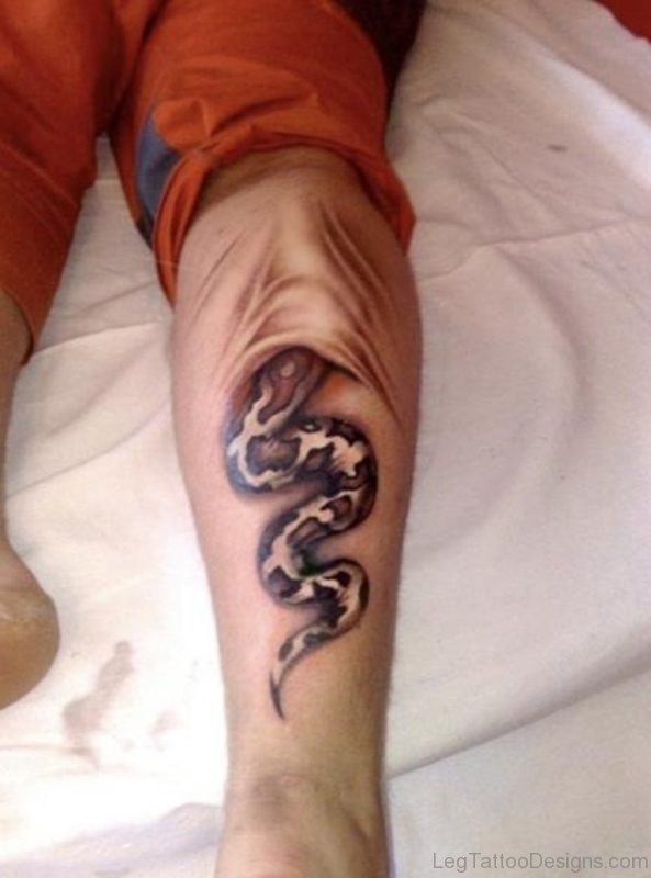 Attractive Snake Tattoo On Leg