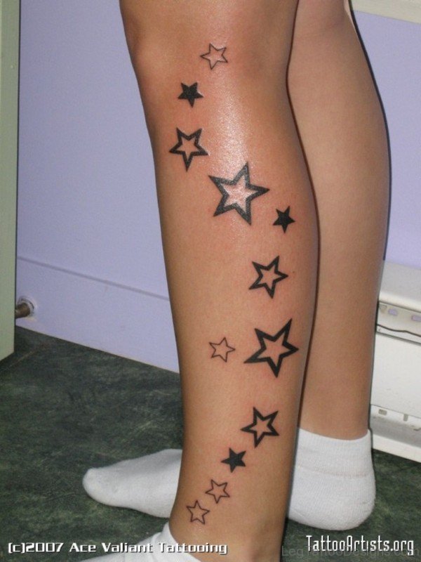 Attractive Star Tattoo On LEg
