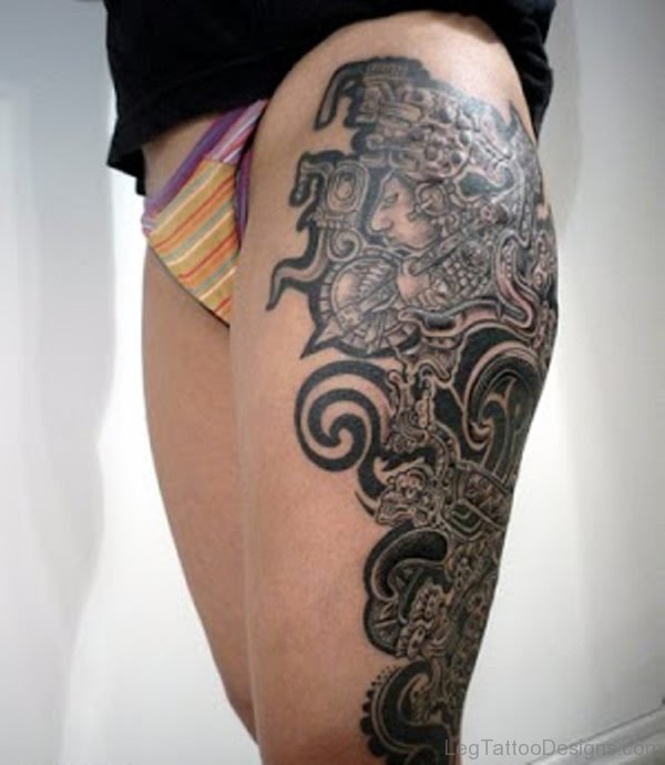 Attractive Tribal Tattoo On Thigh