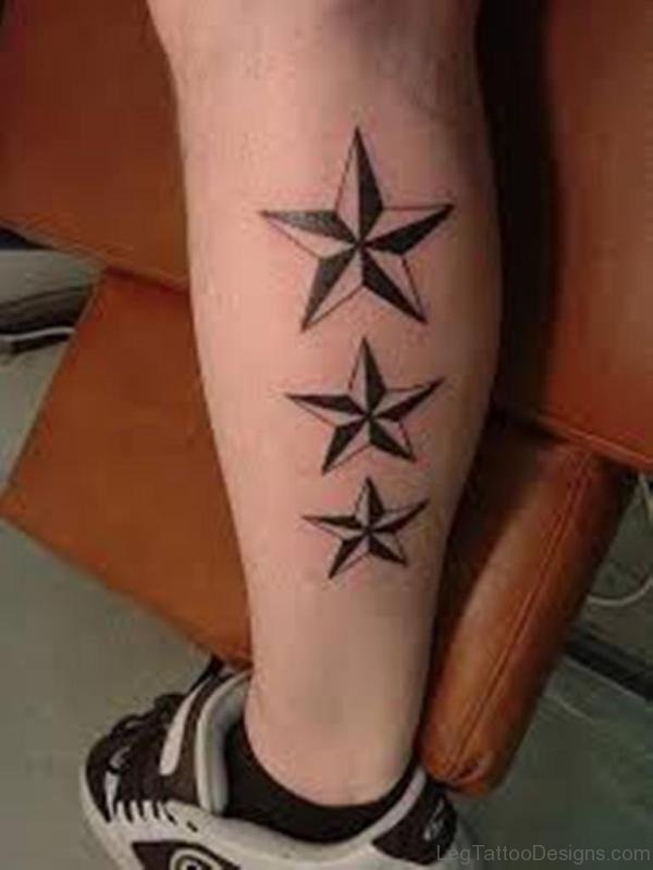 Aweosme Star Tattoo On Leg