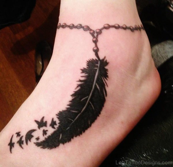 Awesme Feather Tattoo On Foot