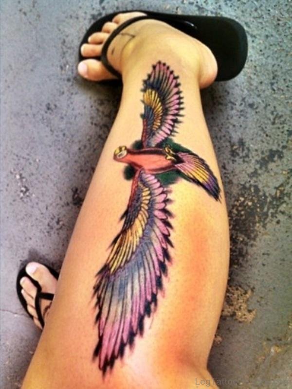 Awesome Big Bird Tattoo On Leg