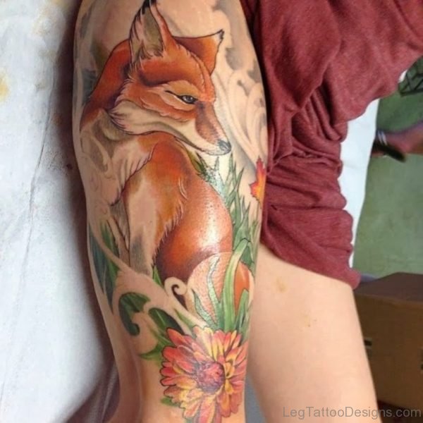 Awesome Fox Tattoo Design On Thigh
