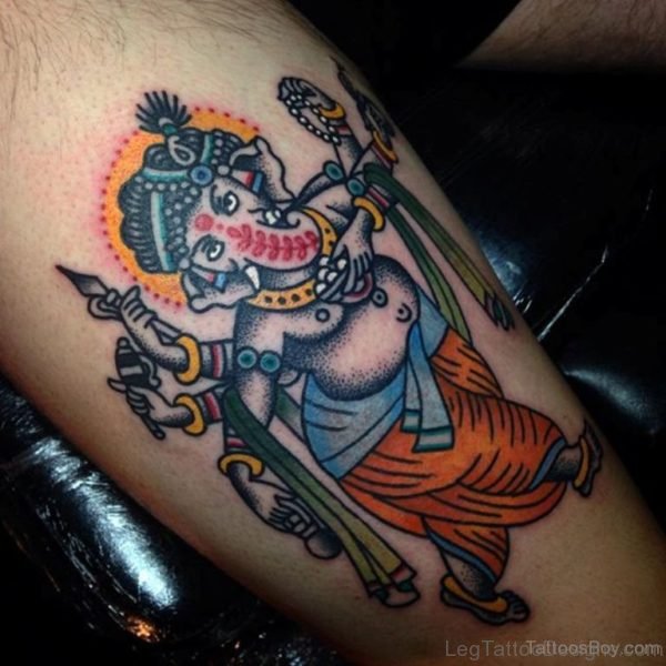 Awesome Ganesha Tattoo Design On Thigh