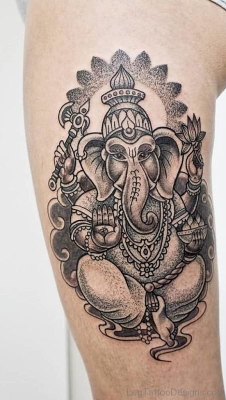 Awesome Ganesha Tattoo On Thigh