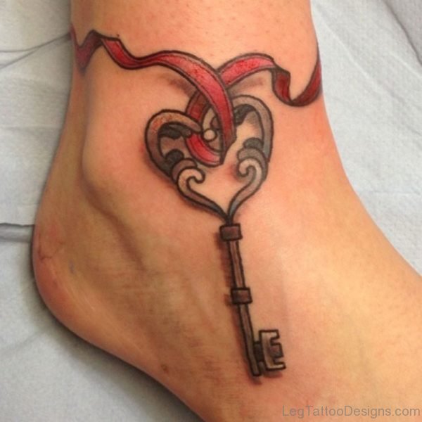 Awesome Key Tattoo On Foot