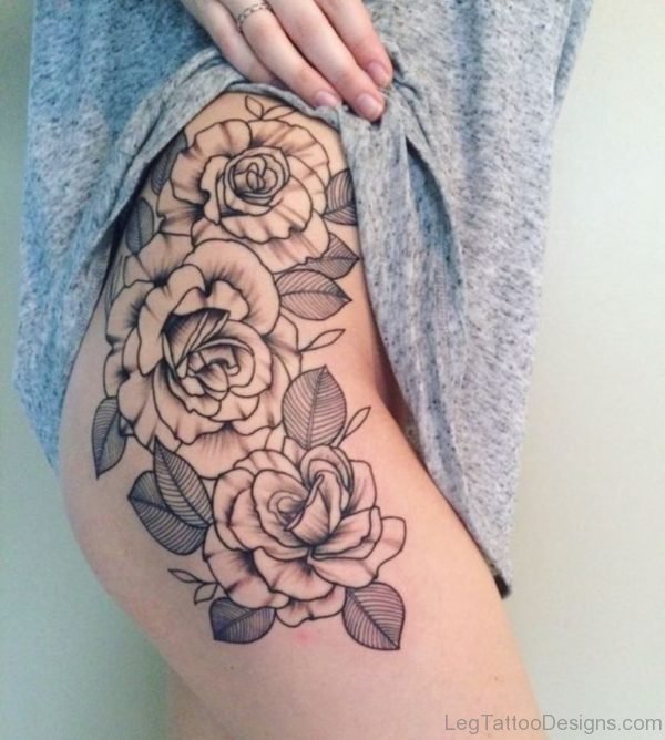 Awesome Rose Flower Tattoo On Thigh