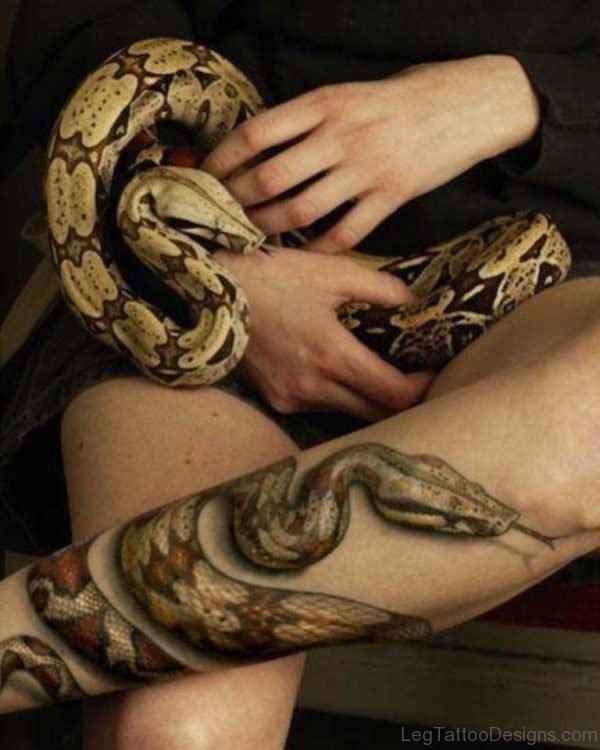 Awesome Snake Tattoo Design On Leg