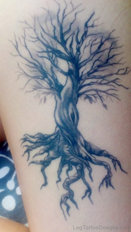 Awesome Tree Tattoo On Thigh