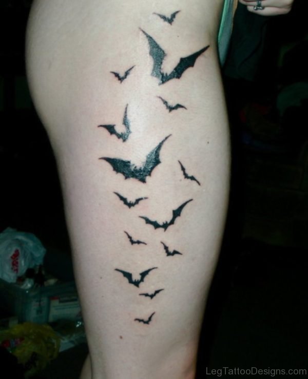 Awosome Bats Tattoo On Leg