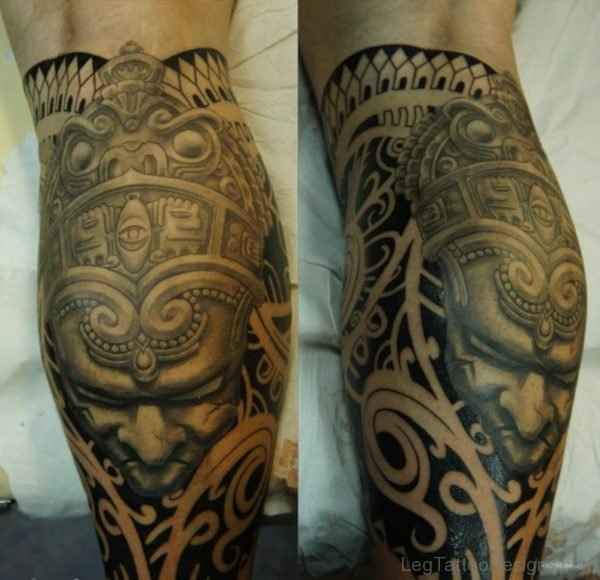 Aztec Tattoo On Leg