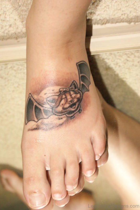 Bat Tattoo Design On Foot