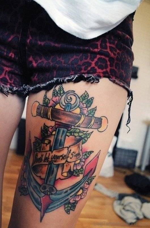 Beautiful Anchor Thigh Tattoo