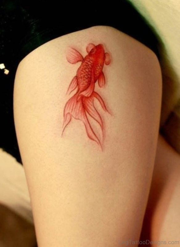 Beautiful Fish Tattoo On Thigh